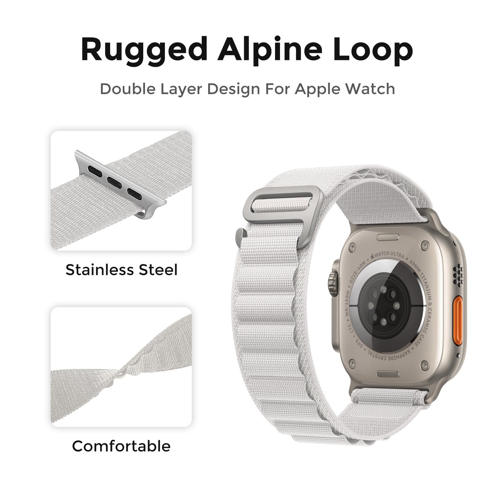 AHASTYLE WG97 For Apple Watch Series 1 2 3 38mm / Series 4 5 6 SE SE (2022) SE (2023) 40mm / 7 8 9 41mm Braided Nylon Strap - White