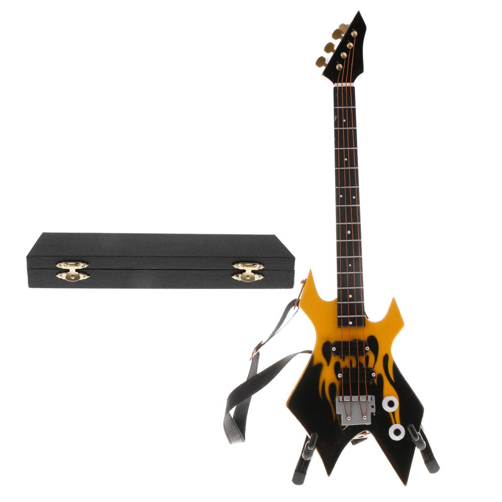 1/6 Wooden Electric Bass Model Musical Miniature for Action Figures Yellow