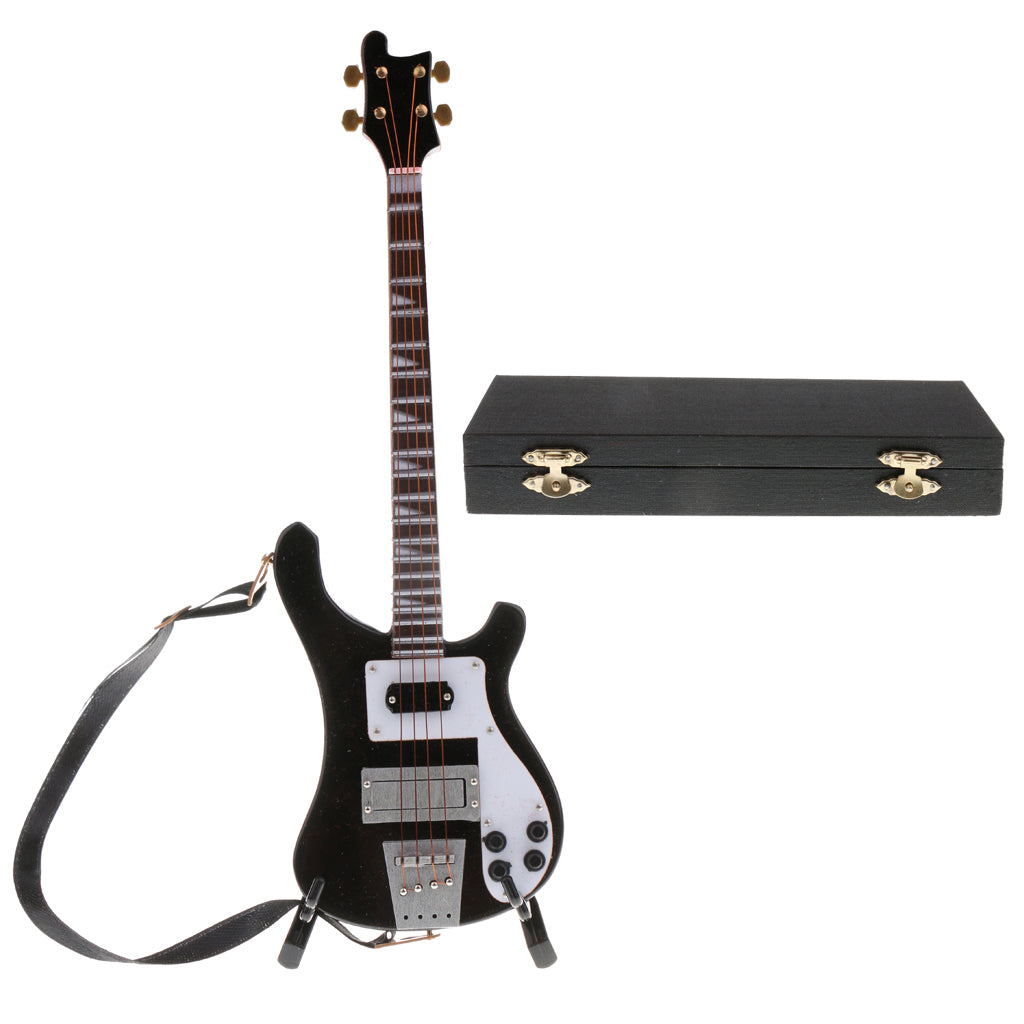 1/6 Wooden Electric Bass Model Musical Miniature for Action Figures Black