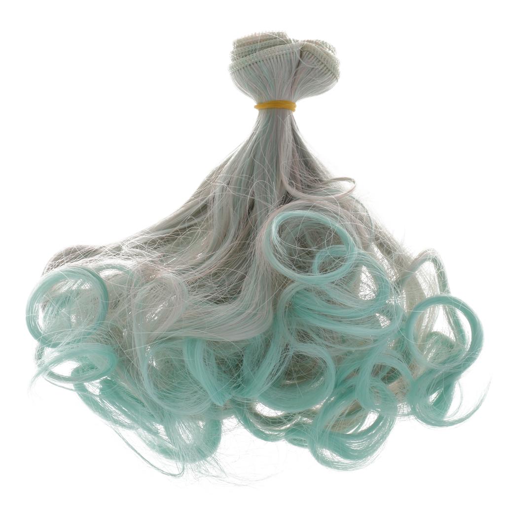 Fashion 15cm Rinka Multicolor Doll Wigs Curly Wavy Hairpiece Lake Green