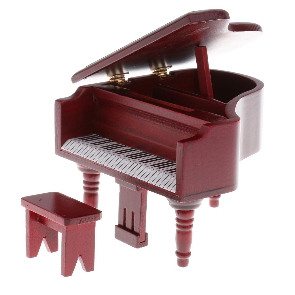 1/12 Scale Dollhouse Miniature Wooden Piano with Stool Rosewood