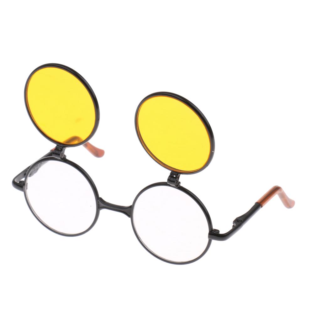 1/6 Blythe Dolls Double Folded Glasses Sunglasses Yellow Lens Black Frame