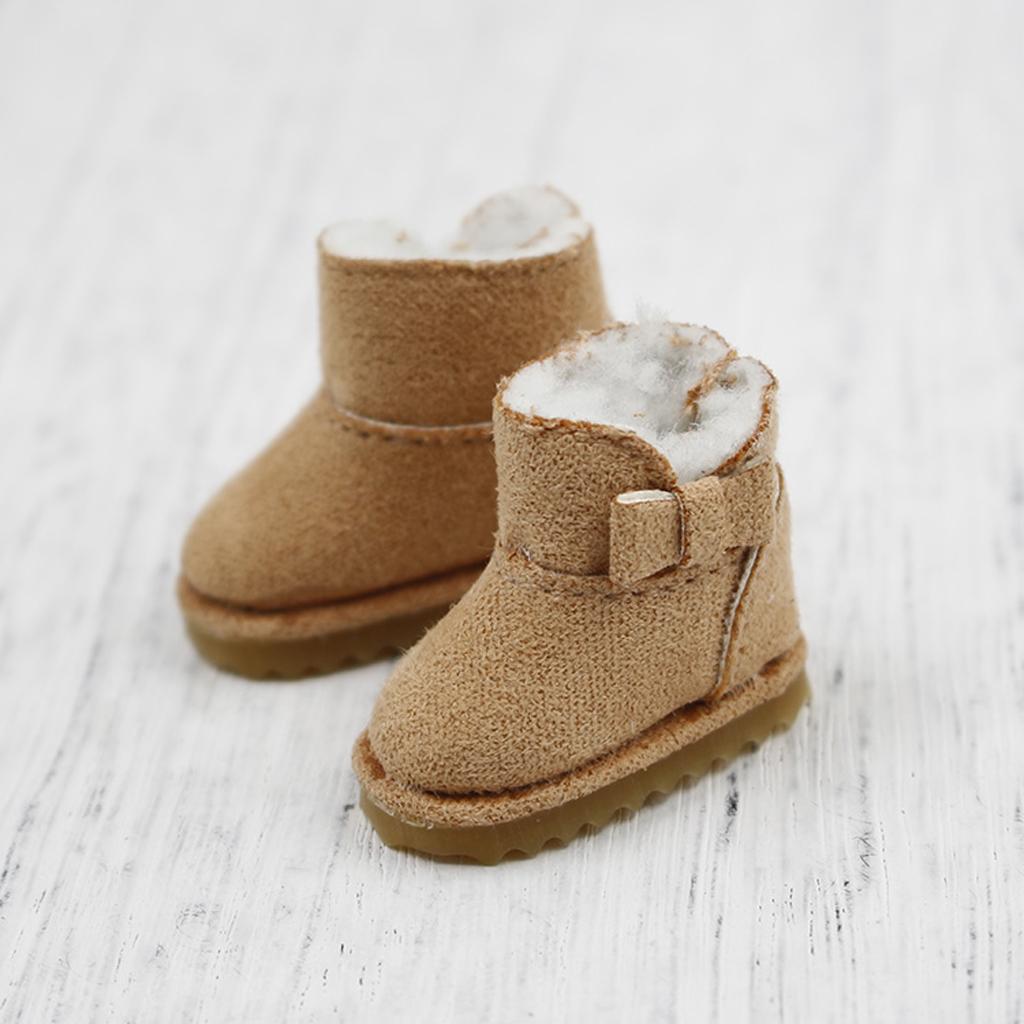 Fashion Bowknot Snow Boots Shoes for 12'' Blythe Dolls Clothes Light Brown