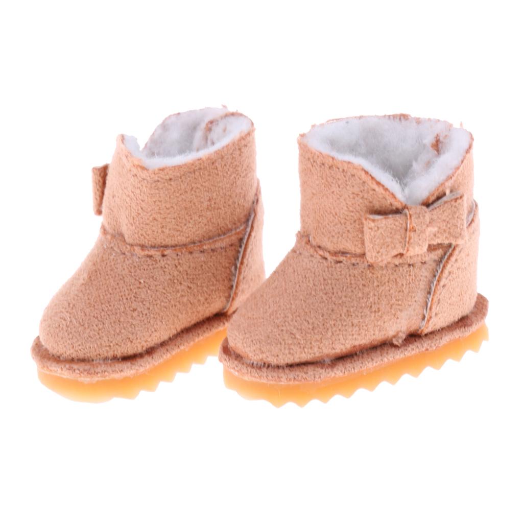 Fashion Bowknot Snow Boots Shoes for 12'' Blythe Dolls Clothes Light Brown