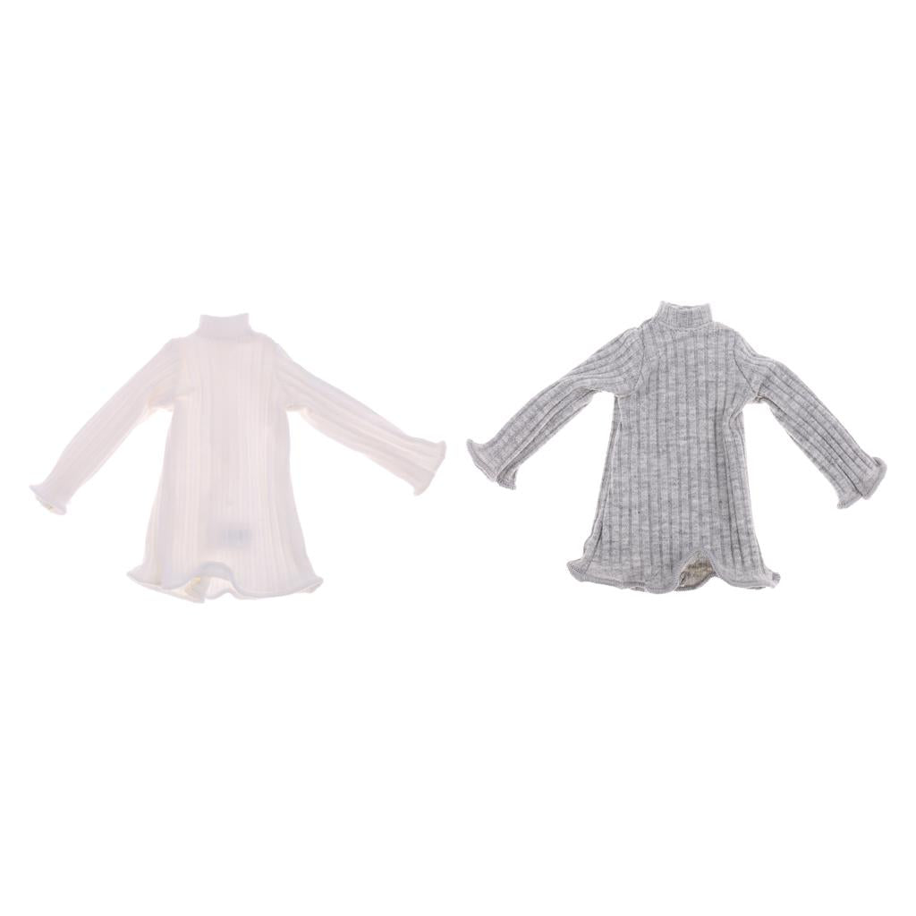 1/6 Scale Long Sleeve Jumper Dress Top for Blythe Azone Licca Doll White