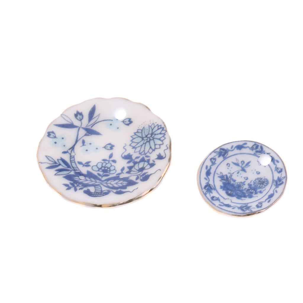 1/12 Dollhouse Miniature Tableware Tea Coffee Wine Cup Set 15 Pieces Kit Blue Flower Patterns
