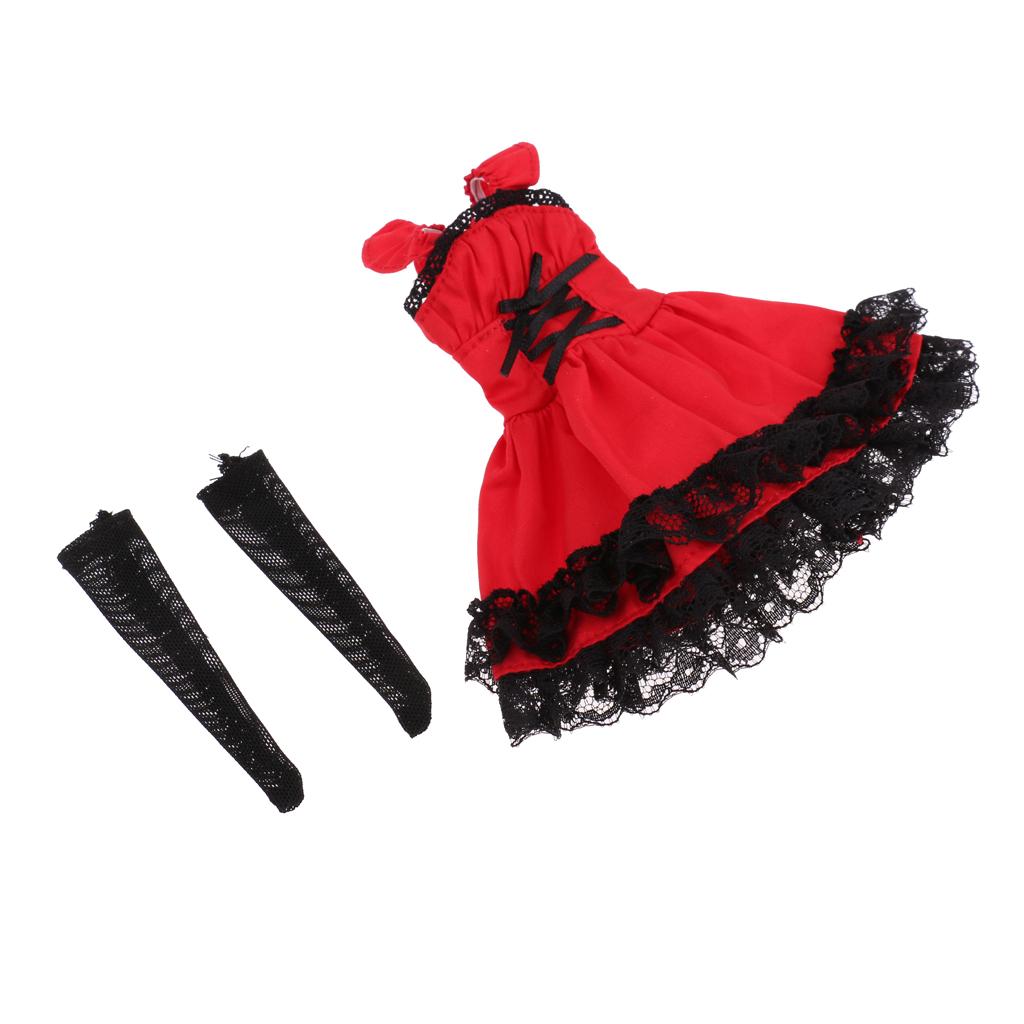 1/6 Scale Party Ball Dress Skrit Stockings for Blythe Azone Licca Doll Red