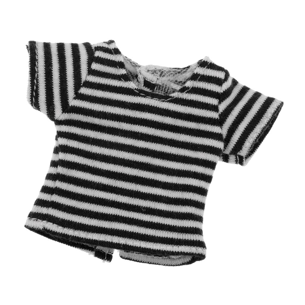 Fashion Striped Shirt Short Sleeve Tops for Blythe Doll Casual Wear Black