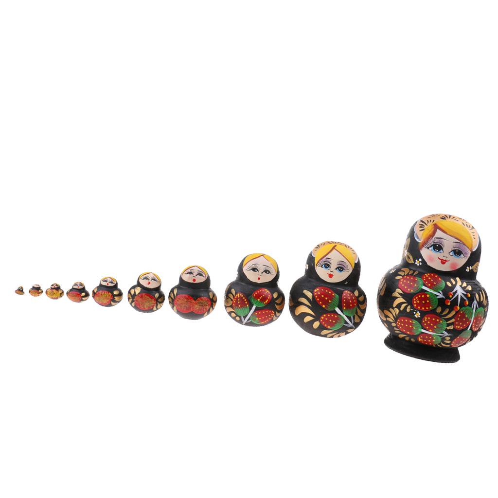 10 Pieces Strawberry Printed Babushka Russian Nesting Dolls Matryoshka Toy