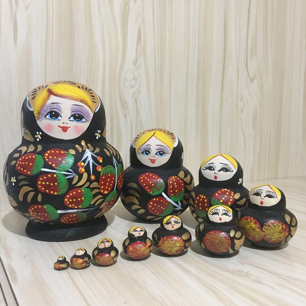 10 Pieces Strawberry Printed Babushka Russian Nesting Dolls Matryoshka Toy