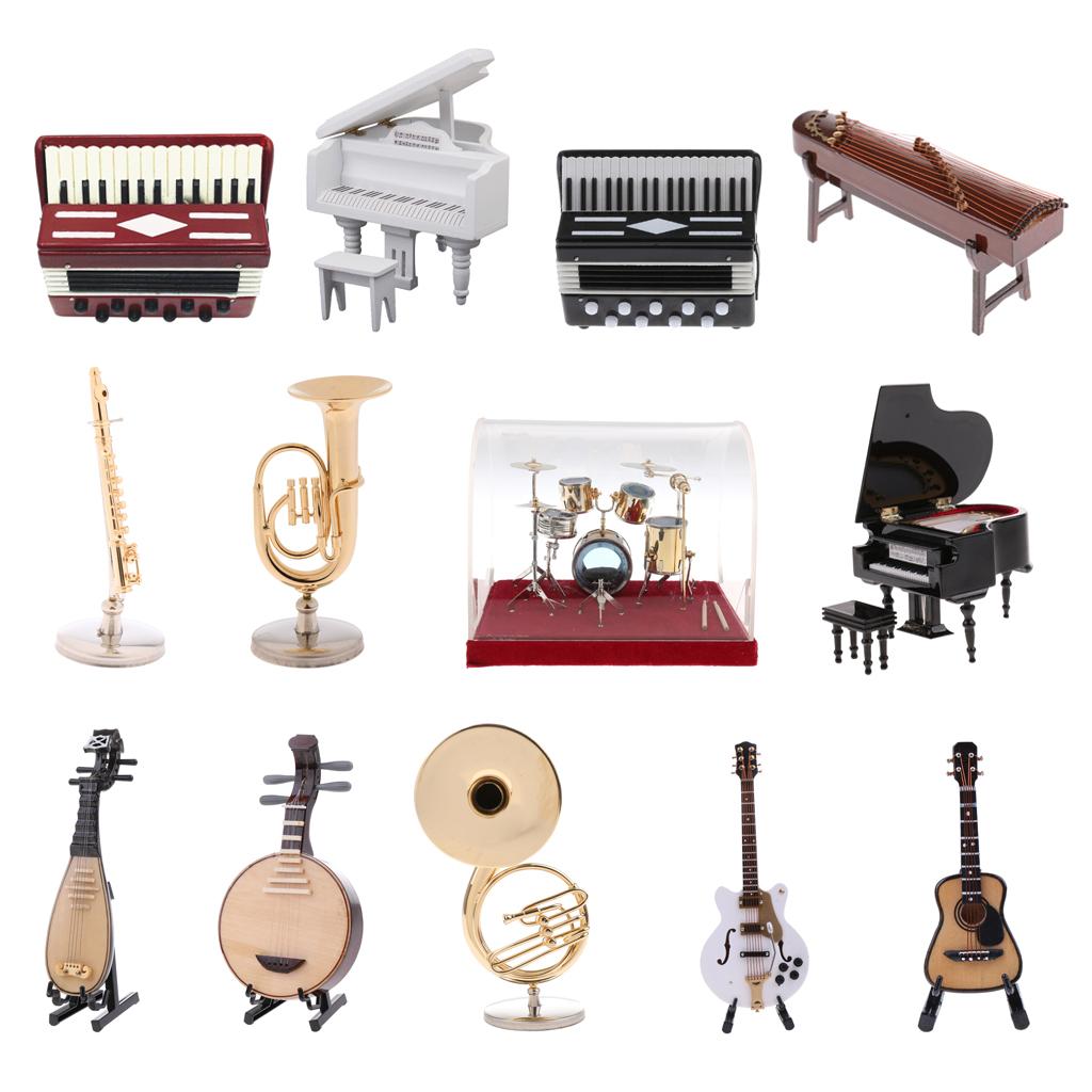 1/12 Dollhouse Miniature Musical Instrument Wooden Pipa Model with Stand