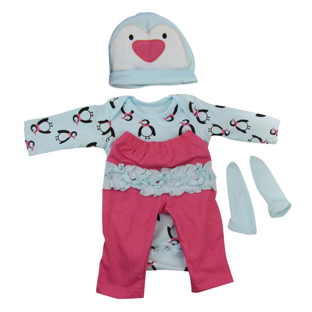 Penguins Romper Pants Hat Socks Set for 22''-23'' Reborn Baby Girl Doll