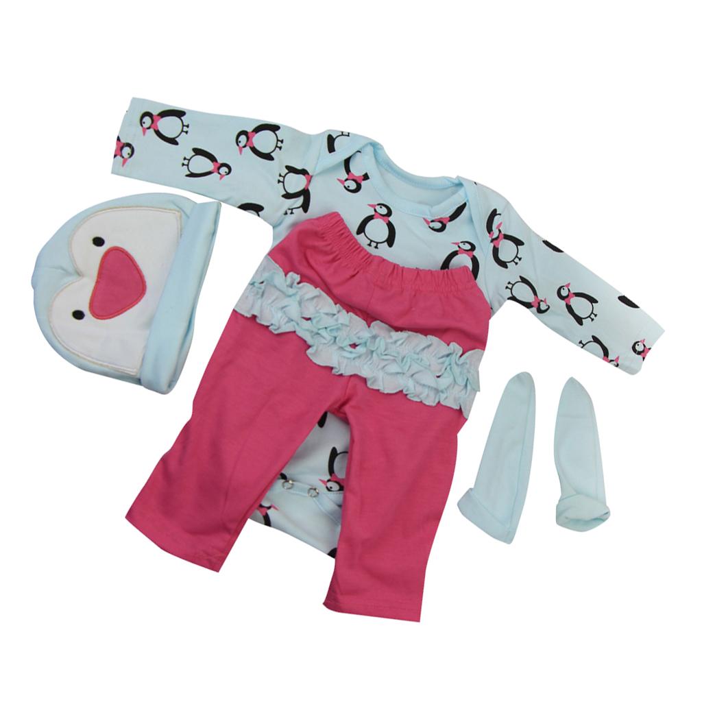 Penguins Romper Pants Hat Socks Set for 22''-23'' Reborn Baby Girl Doll
