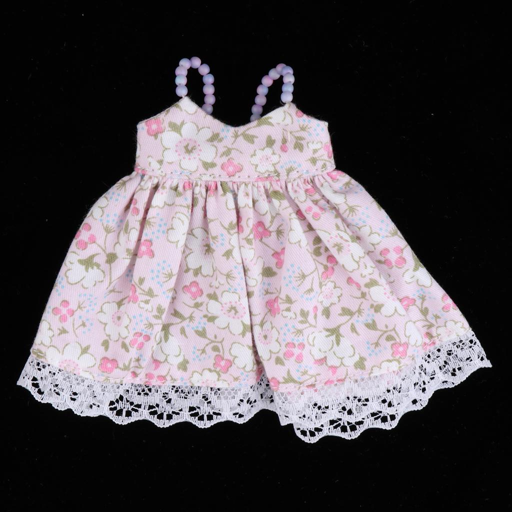 Fashion Doll Pettiskirt Pearl Shoulder Strap Dress for Blythe Doll Floral