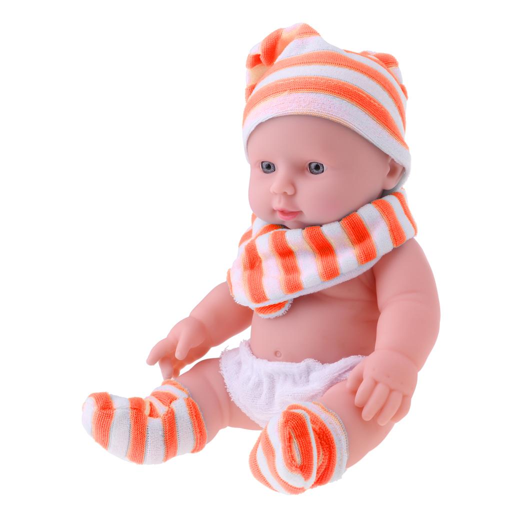 30cm Vinyl Newborn Baby Doll Kids Sleeping Toy Practice Parenting Toy Orange