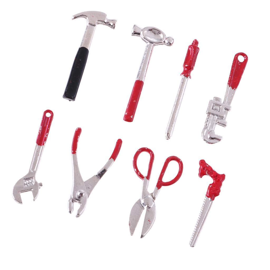 1:12 Dollhouse Miniature Tool Kit Metal Hammer Plier Scissor Saw Screwdriver