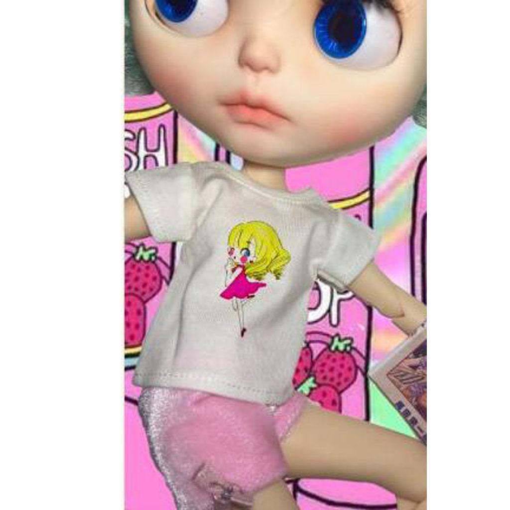 Doll Clothing Short Sleeve T-shirt Tops for 1/6 Blythe BJD Doll White Ok