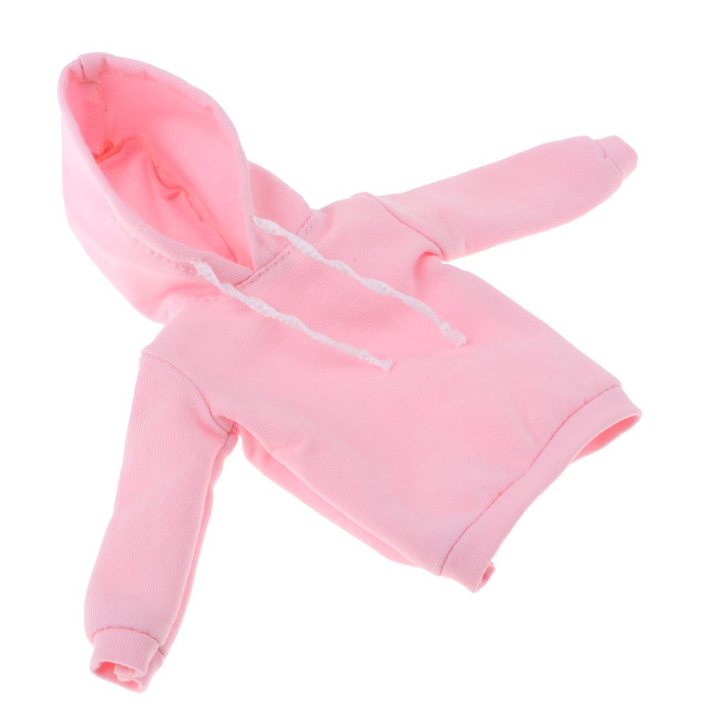 Casual Long Pure Hoodie Top Sweatshirt for 1/6 Blythe Dolls Accs Water Pink