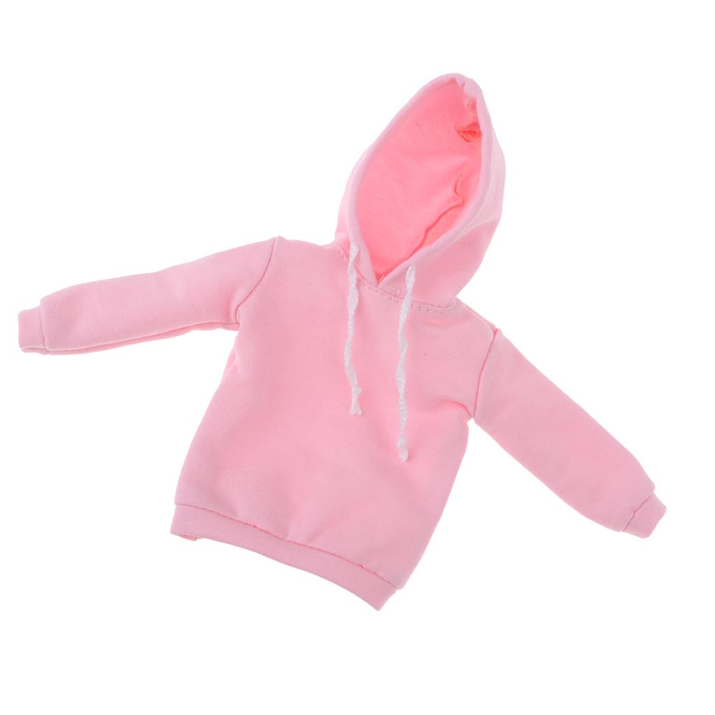 Casual Long Pure Hoodie Top Sweatshirt for 1/6 Blythe Dolls Accs Water Pink