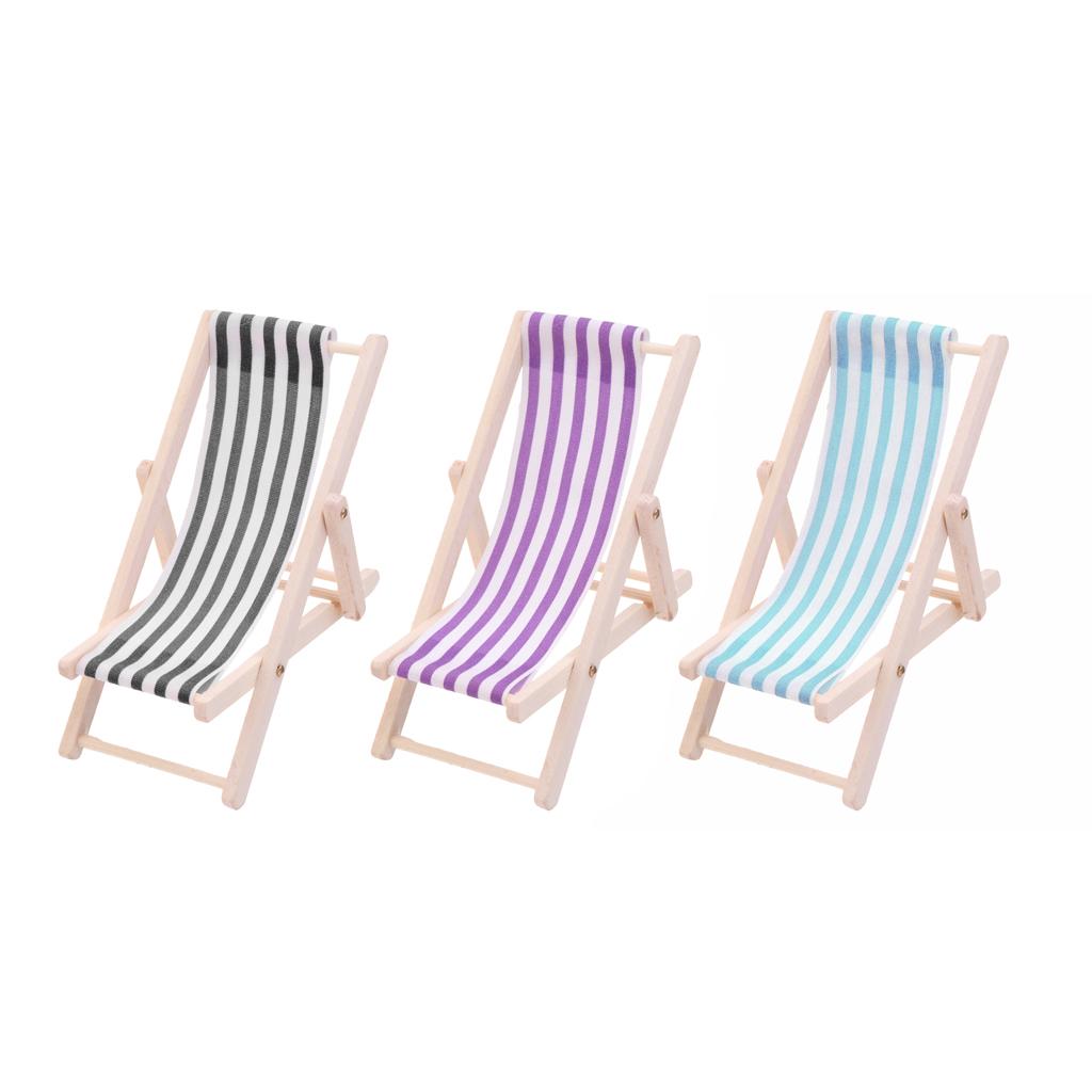 5pcs Mini Foldable Striped Wooden Lounge Chairs for 1/12 Dollhouse Furniture
