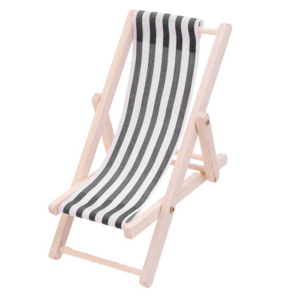 Striped Wooden Lounge Chair 1/12 Dollhouse Miniature Furniture Black Stripe