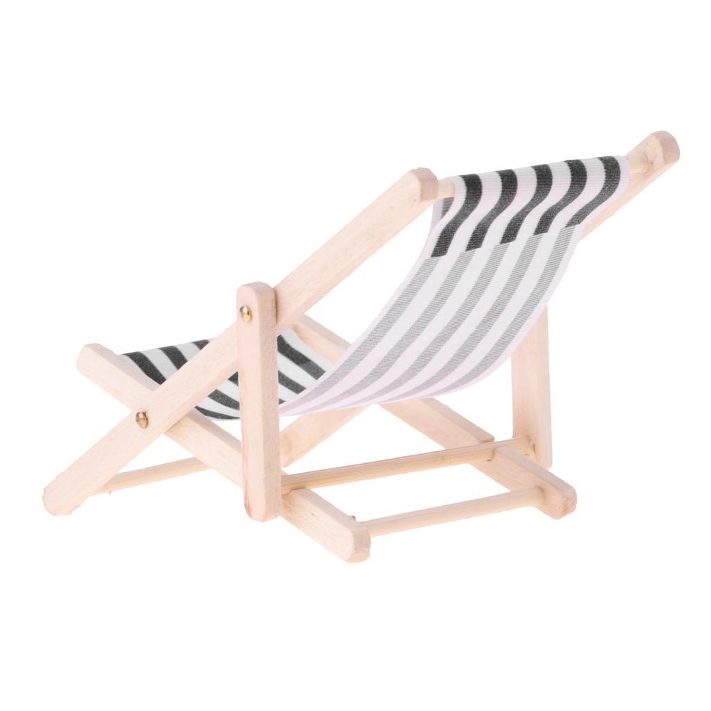 Striped Wooden Lounge Chair 1/12 Dollhouse Miniature Furniture Black Stripe