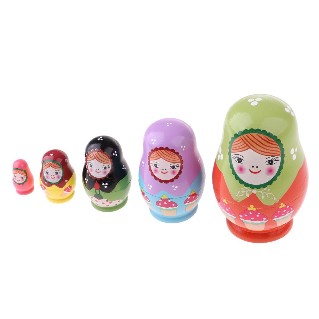 5Pcs Wooden Russian Nesting Dolls Matryoshka for Doll Kids Gifts -Ice Cream