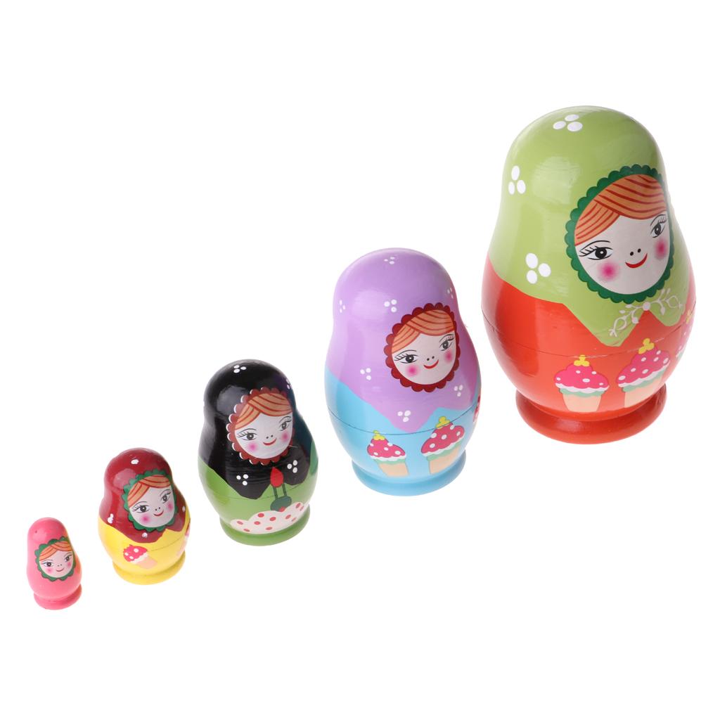 5Pcs Wooden Russian Nesting Dolls Matryoshka for Doll Kids Gifts -Ice Cream