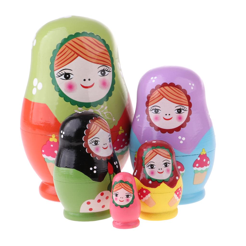 5Pcs Wooden Russian Nesting Dolls Matryoshka for Doll Kids Gifts -Ice Cream