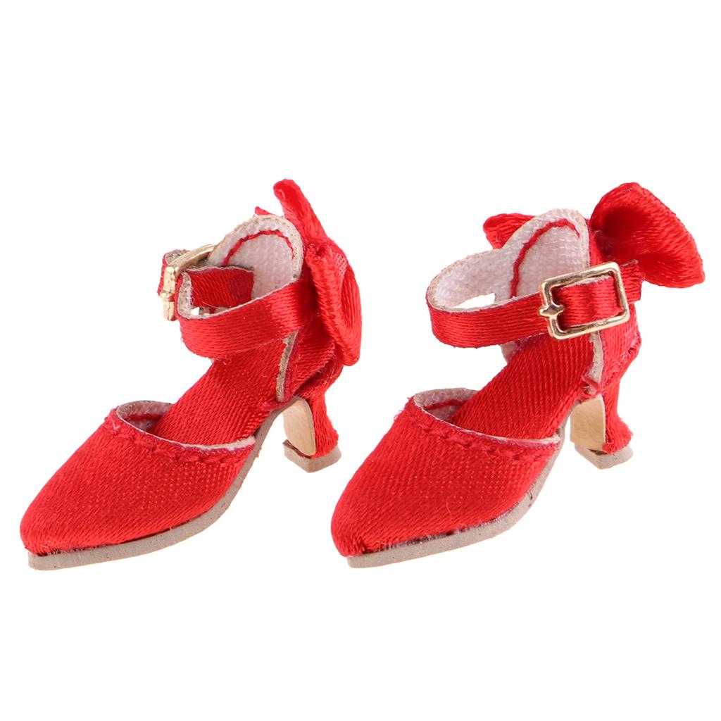 Fashion Doll Pointed Toe Shoes Block High Heels for 1/6 Blythe Dolls Red