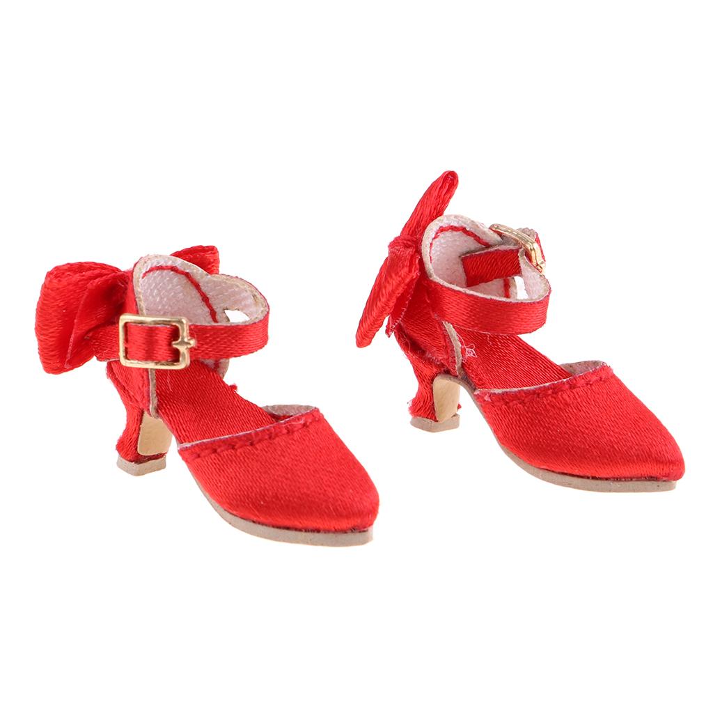 Fashion Doll Pointed Toe Shoes Block High Heels for 1/6 Blythe Dolls Red