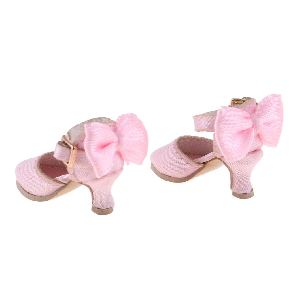 Fashion Doll Pointed Toe Shoes Block High Heels for 1/6 Blythe Dolls Pink