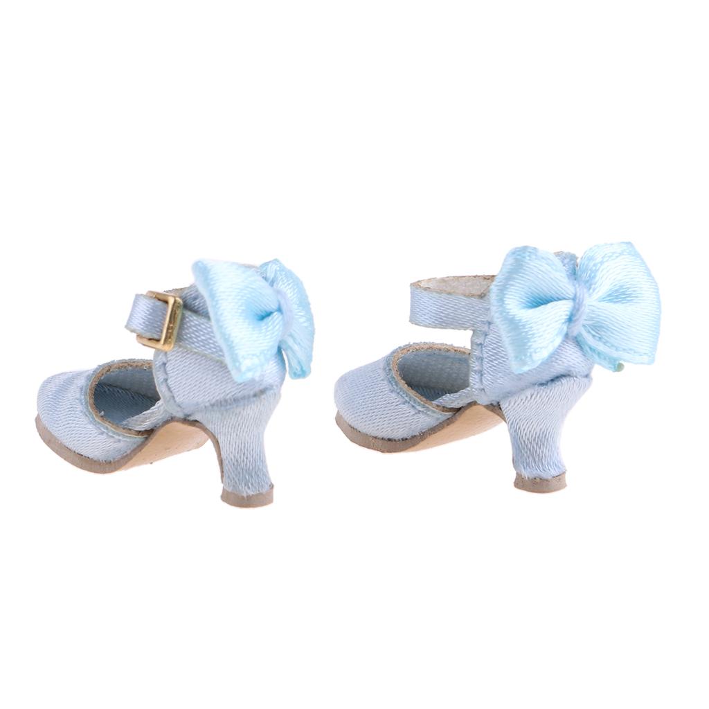 Fashion Doll Pointed Toe Shoes Block High Heels for 1/6 Blythe Dolls Blue