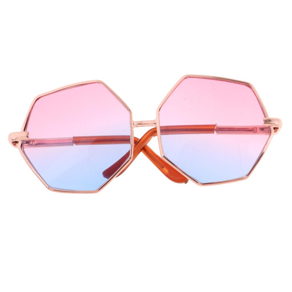 Golden Frame Hexagon Glasses Sunglasses for 1/6 Blythe Dolls Pink & Blue