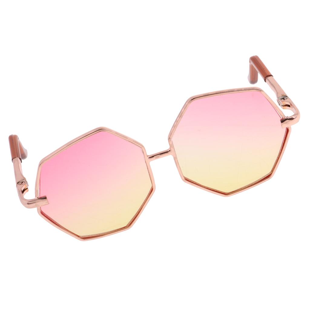 Golden Frame Hexagon Glasses Sunglasses for 1/6 Blythe Dolls Pink & Yellow