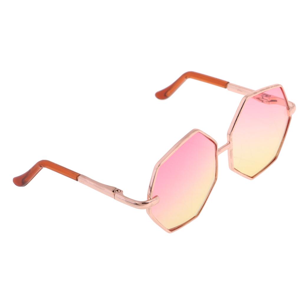 Golden Frame Hexagon Glasses Sunglasses for 1/6 Blythe Dolls Pink & Yellow