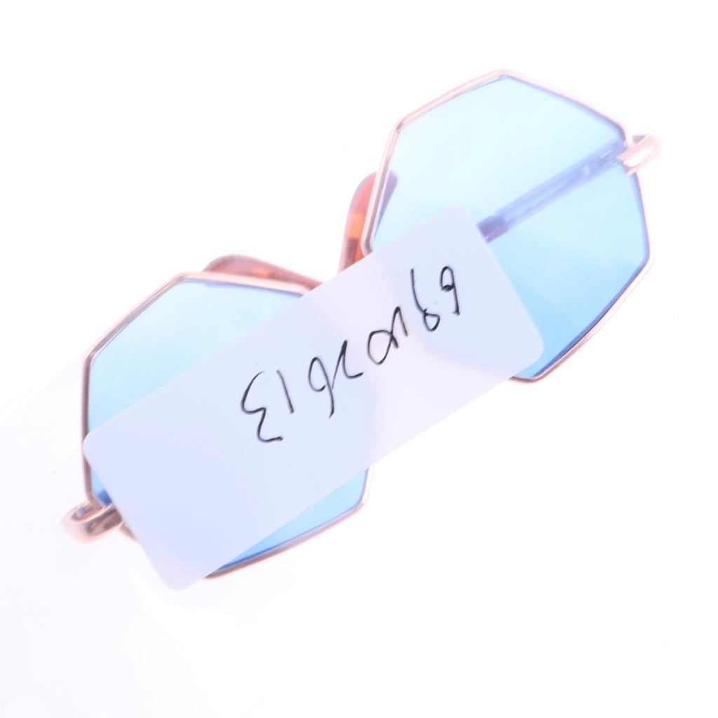 Golden Frame Hexagon Glasses Sunglasses for 1/6 Blythe Dolls Blue Shades
