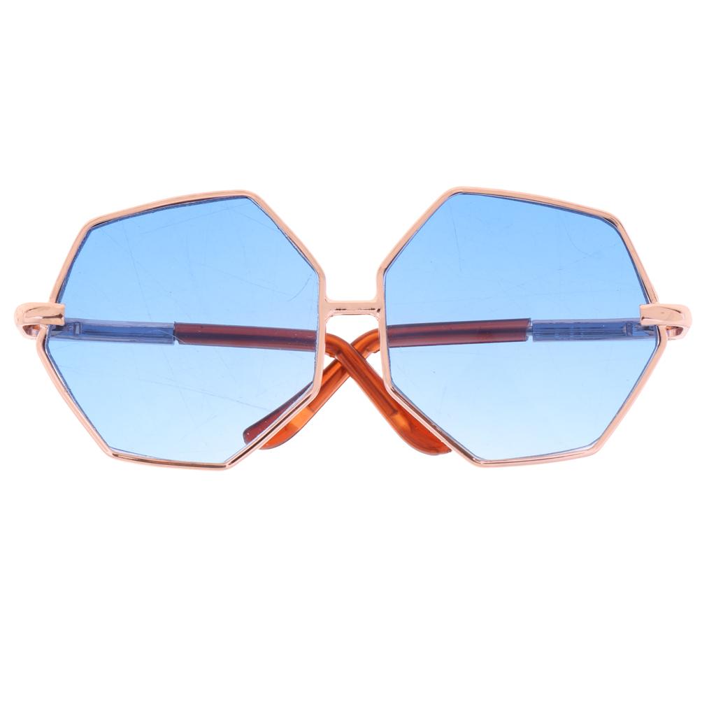 Golden Frame Hexagon Glasses Sunglasses for 1/6 Blythe Dolls Blue Shades