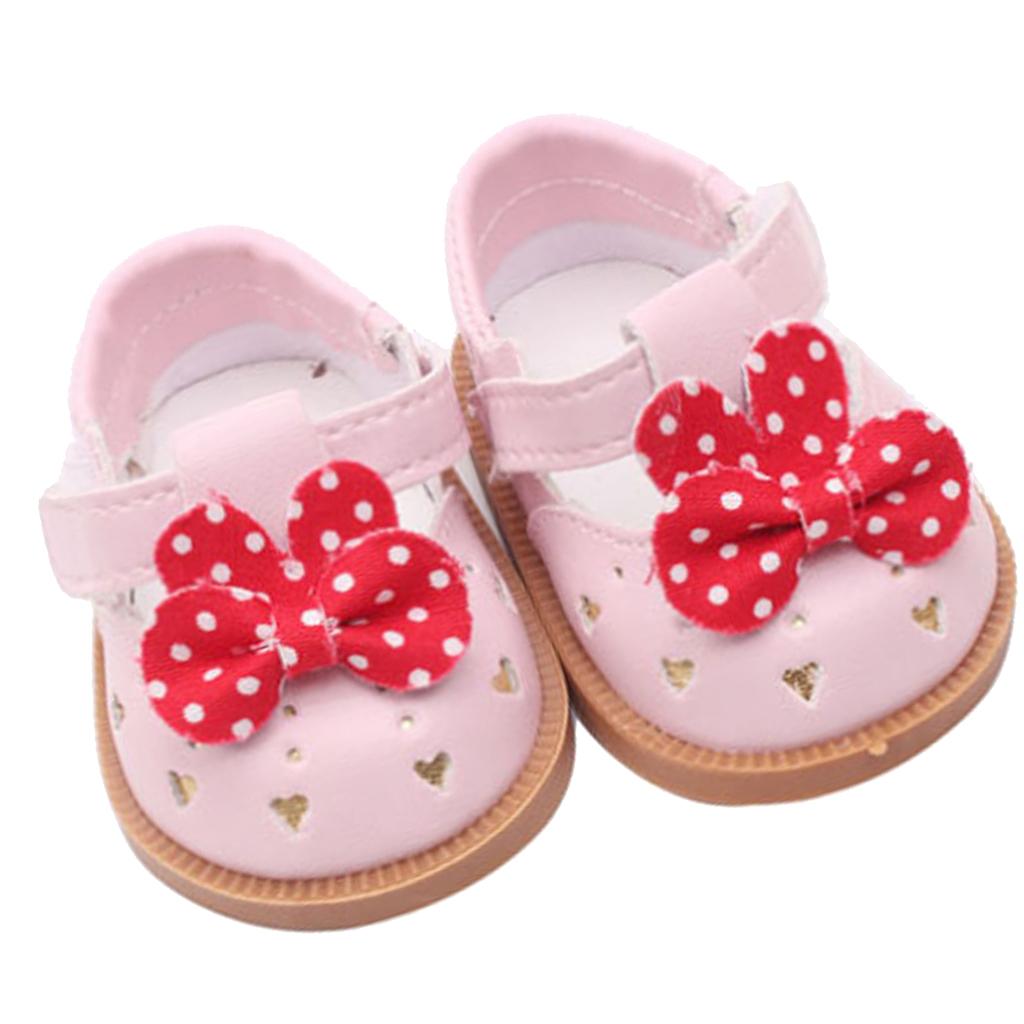 Cute PU Leather Shoes Bowknot Shoes for 18 Dolls Accs Pink"