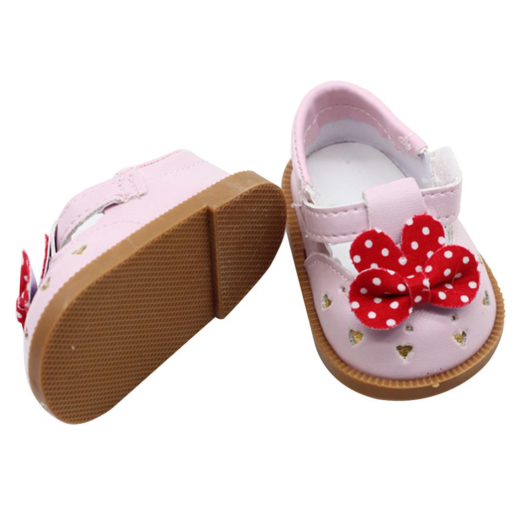 Cute PU Leather Shoes Bowknot Shoes for 18 Dolls Accs Pink"