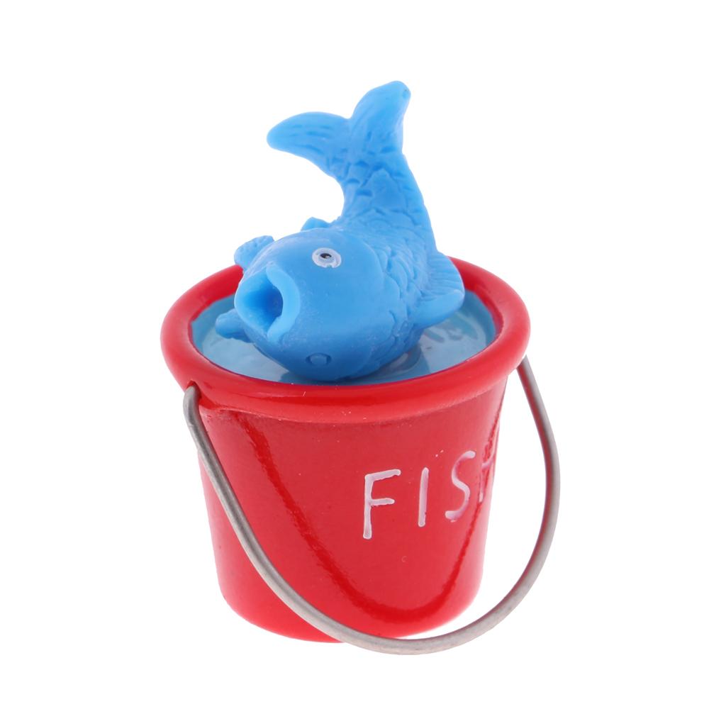 Lovely Mini Resin Beach Pail Fish And Sand Bucket For 1/12 Dollhouse Red