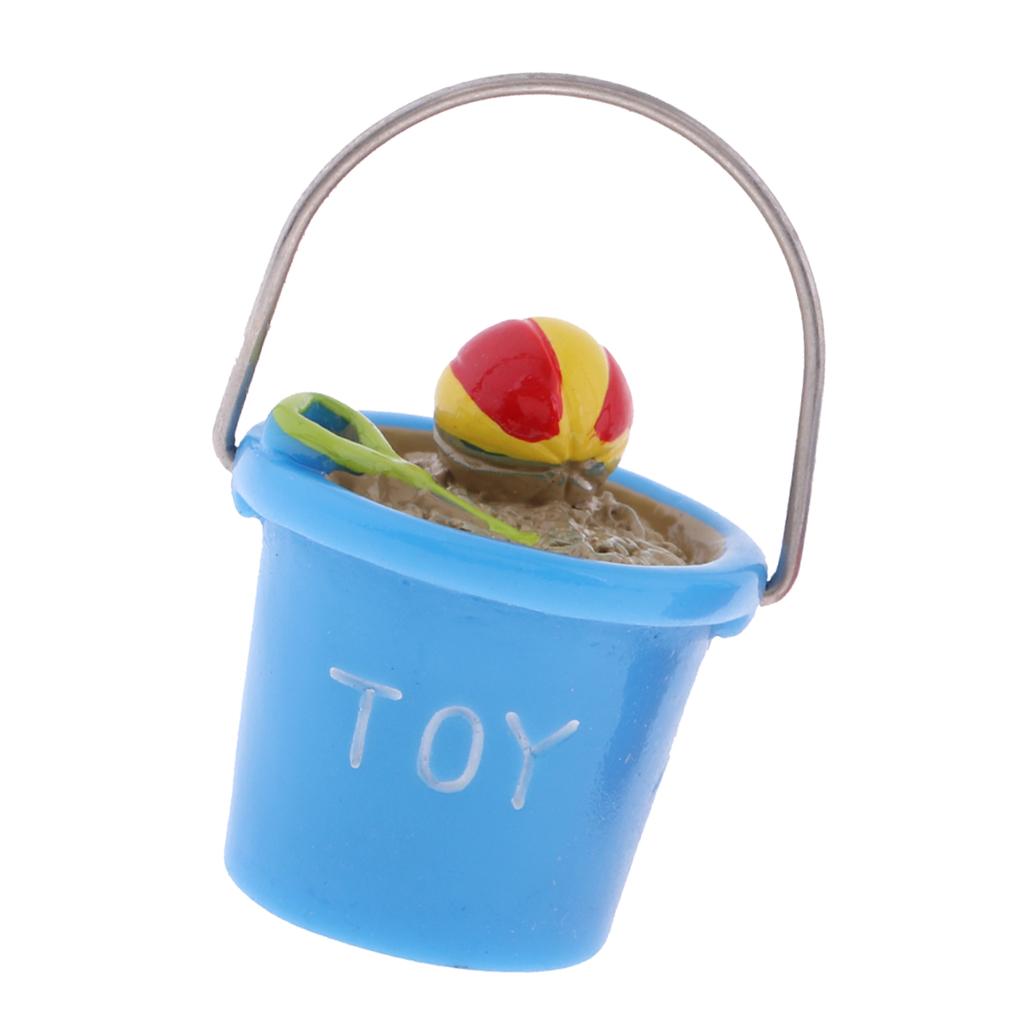 Lovely Mini Resin Beach Pail Fish And Sand Bucket For 1/12 Dollhouse Blue