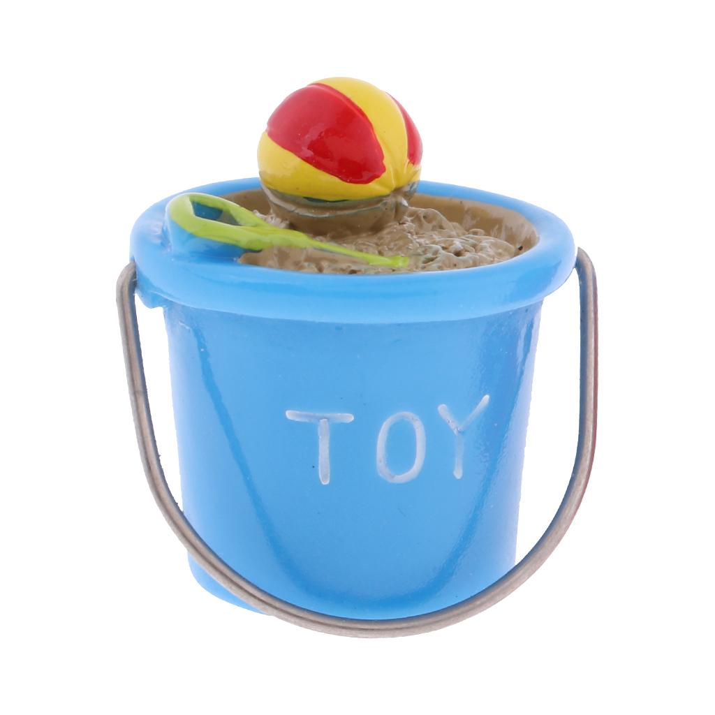 Lovely Mini Resin Beach Pail Fish And Sand Bucket For 1/12 Dollhouse Blue