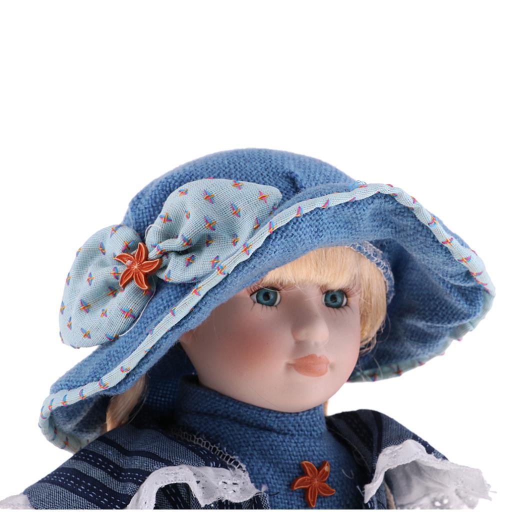 40cm Excellent Workmanship Vintage Porcelain Dolls With Display Stand Blue
