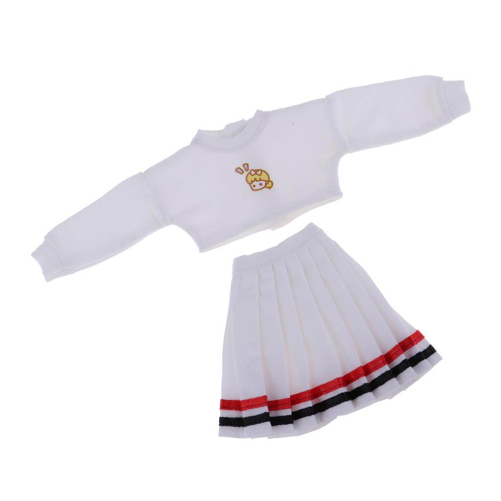 1/6 Top and Pleated Skirt Suit for Blythe Azone Licca Doll White