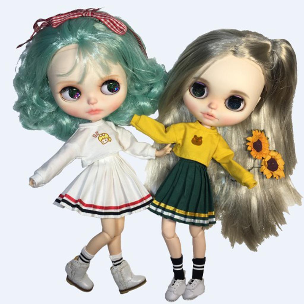 1/6 Top and Pleated Skirt Suit for Blythe Azone Licca Doll Yellow+Green