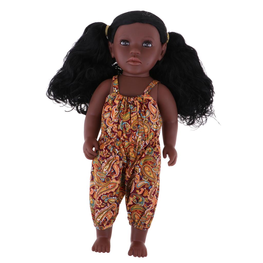 Fashionable Vinyl Realistic Baby Doll African Girl Doll With Outfits 43cm