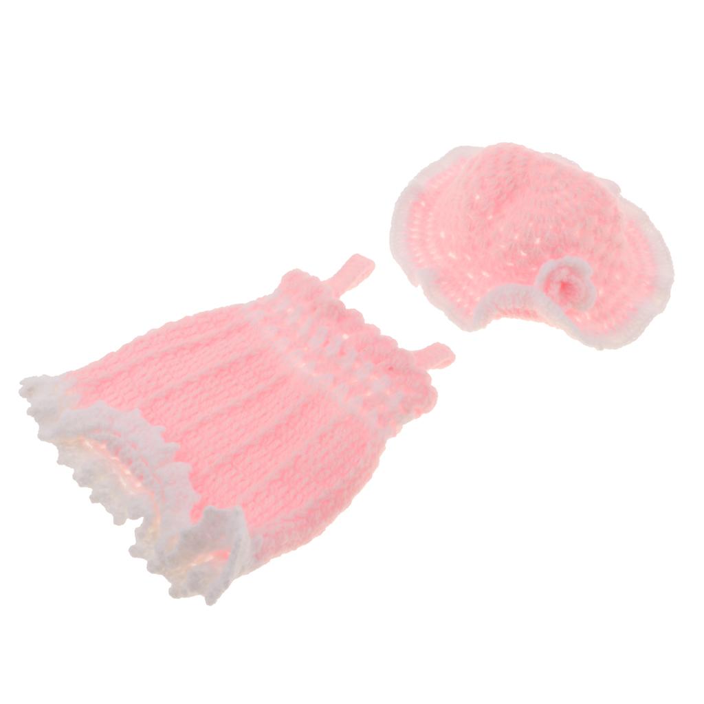 Knitted Dress Flower Hat Suit for 10''-11'' Reborn Baby Girl Doll Clothes