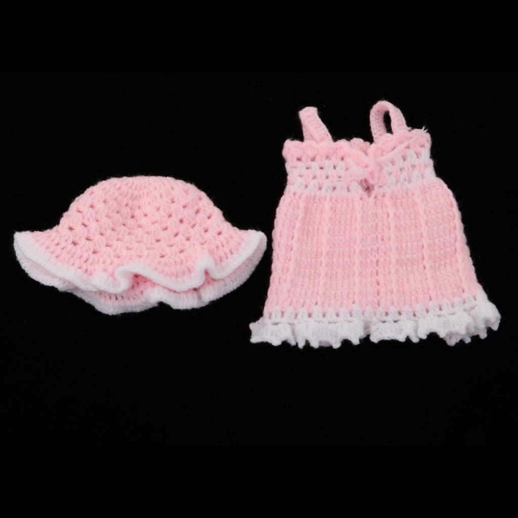 Knitted Dress Flower Hat Suit for 10''-11'' Reborn Baby Girl Doll Clothes