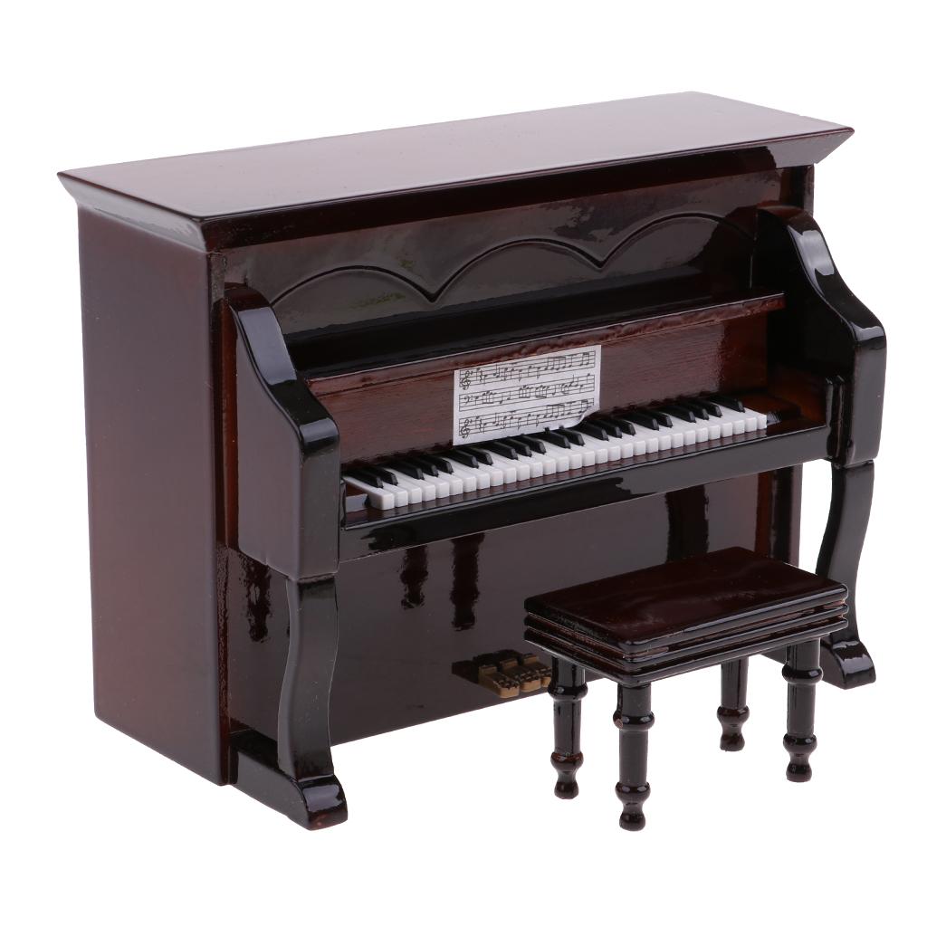 1/12 Wooden Upright Piano Kit Dollhouse Miniature Artist Offerings Coffee